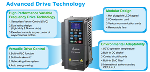 CP2000 ซีรีส์ VFD220CP43A-21 ตัวแปลงความถี่สามเฟสในตัวสำหรับปั๊มพัดลม - Product Image 2