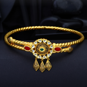 Classic gold bangle with circular motif <b>red</b> green stones traditional elegant <b>bracelet</b> ethnic jewelry for women festive wear - Product Image 1