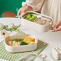 Boîte à lunch portable carrée en plastique PP + acier inoxydable, compartimentée, micro-ondable, durable, capacité de 1 à 3 L, pour les adultes actifs, primaire