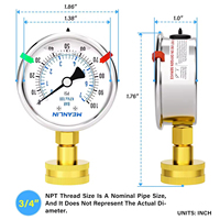 High Accuracy Liquid Filled Pressure Gauge 0-100Psi Stainless Steel 2.5 Inch Dial 3/4 Female Thread for Oil Water