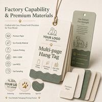 Étiquettes suspendues personnalisées multi-pages en papier écologique pour vêtements pour animaux de compagnie, avec marquage à chaud et gaufrage, faible MOQ, OEM ODM