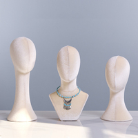 Tête de Mannequin en Lin et Velours avec Base en Bois Massif – Présentoir pour Perruques, Chapeaux, Bijoux et Coiffes – Idéal pour Vitrines de Boutiques
