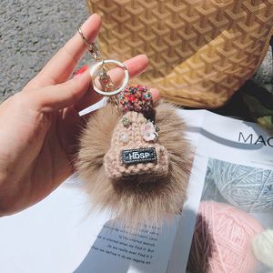 New Elegant Faux Fur Hairball <b>Key</b> <b>Chain</b> Cute Hat <b>Key</b> Ring Soft Fluffy Ball Purses Phone Charm - Product Image 5