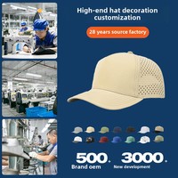 Casquette de baseball personnalisée pour sports de plein air, à cinq panneaux, séchage rapide, respirante, imperméable, design bec de canard, perforations laser, en polyester recyclé