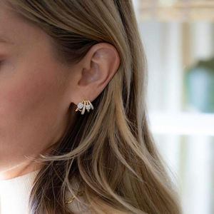 Stokta gümüş altın kaplama kadınlar için üçlü sıra Huggie Hoop küpe kaplamalı buzlu Out CZ cons lar geometrik kare daire takı - Product Image 3