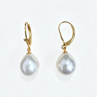 Boucles d'oreilles pendantes en perles baroques Edison blanches à fort lustre de 11-12 mm, avec fermoir français, vente en gros de bijoux