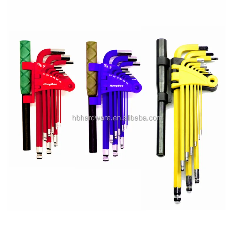 9 Piece Color Paint Coat Hex key &1 Extension Length Torque Rod Bar L Handle Allen Wrench SAE Metric Inch Size Long Hex Key Set