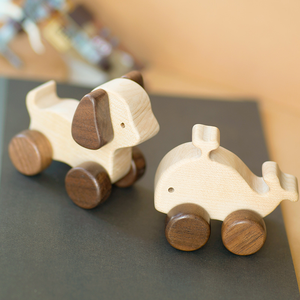 Jouet à pousser pour bébé Runwood, animaux mignons, en bois massif poli, jeu éducatif précoce, chien, cochon, mouton, Wahle, jouets en bois Montessori, cadeaux - Product Image 2