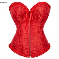 Lingerie de mariage blanche pour femmes Corset grande taille 5XL 6XL fermeture éclair avant réglable dos dentelle cravate Bustier Corset dos nu respirant