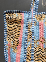 Tas Tote Katun Motif Hewan Buatan Tangan dengan Kantong Dalam Ukuran Besar untuk Perjalanan Musim Panas & Belanja Tas Hadiah Trendi