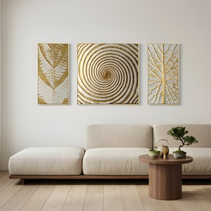 Tableau mural en <span class=keywords><strong>film</strong></span> cristallin haute brillance, ensemble de 3 panneaux islamiques en toile, motif abstrait anneaux dorés, triptyque géométrique, vente en gros - Product Image 3