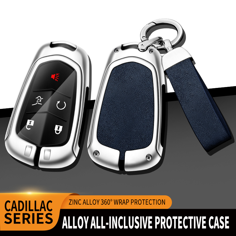 Cadillac Key Fob Cover | Zinc Alloy Leather Case for Escalade, CTS, XT5 | Auto Accessories
