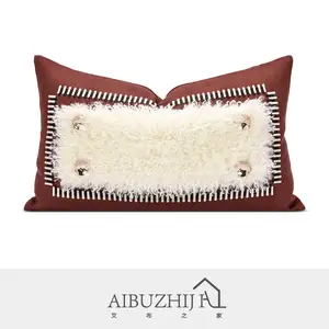 AIBUZHIJIA роскошное украшение для дома, прямоугольная винтажная наволочка с вышивкой, винно-красная наволочка для поясницы