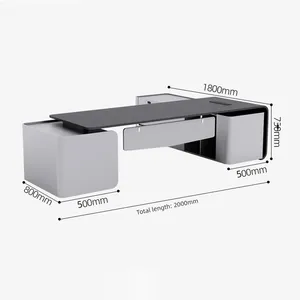 Scrivania Direzionale in Legno Massello Verniciato, Lussuosa Scrivania Presidenziale Modulare di Alta Gamma, Set Scrivania e Sedia dal Design Moderno e Semplice - Product Image 5