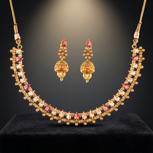 Conjunto de Collar Delicado Estilo Bollywood Antiguo con Baño de Oro 212730, Joyería para Mujer para Bodas, Compromisos y Fiestas - Product Image 3