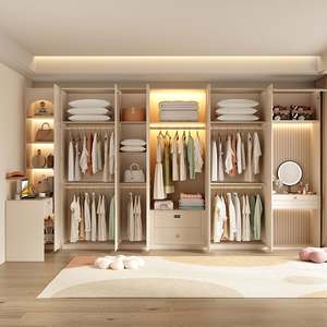 Santopova Minimalist Cream - Tone Wardrobe Set, Including Display Shelves & <b>Dressing</b> <b>Table</b>, Home Furniture - Product Image 3