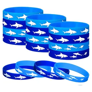 Venta al por mayor personalizable azul silicona goma piscina acuario tiburón patrón pulsera única enfant pulsera personalizada