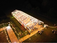 Tente de réception de mariage transparente avec structure en aluminium 15x40m pour 400 personnes, idéale pour événements extérieurs, avec toit en PVC transparent