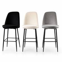 Tabouret de bar moderne en velours avec dossier, pieds en métal noir, chaise haute rembourrée pour îlot de cuisine, maison, café, bar