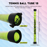 Tube de ramassage de balles de tennis AMASPORT, 15 balles avec sangle d'épaule, collecteur de balles de tennis
