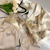 Ensemble de Pyjama en Satin Brodé Personnalisé 2 Pièces, Haut de Gamme en Soie pour Femme, Pyjama de Nuit Femme