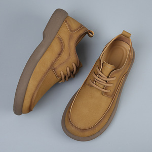 Nouvelles chaussures décontractées rétro pour hommes, mocassins d'affaires en cuir véritable, semelle épaisse, tendance de la mode, bout rond, doublure en PU, semelle extérieure en caoutchouc - Product Image 3
