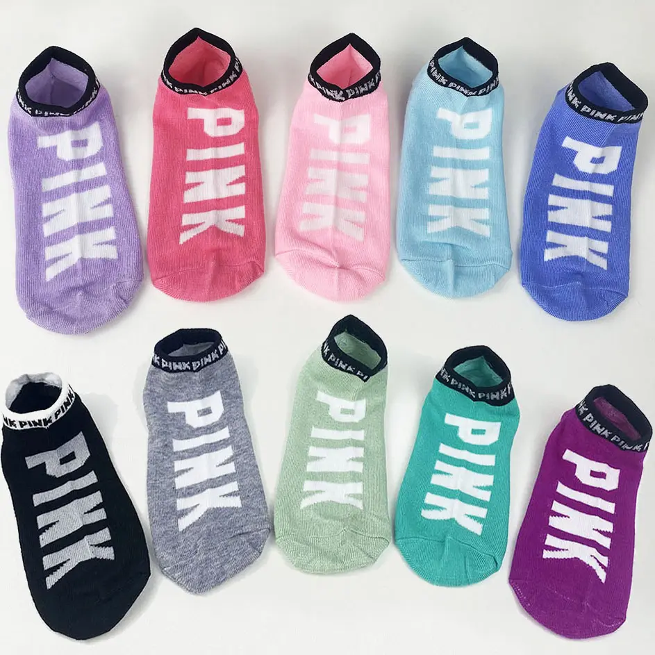 Vente en gros Chaussettes de sport avec logo personnalisé de couleur multicolore Chaussettes de cheville en coton rose mignonnes pour filles et femmes