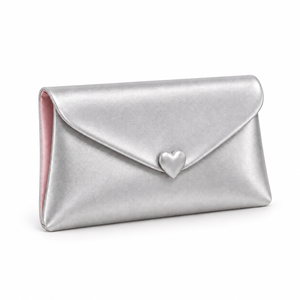Beauty Goods Cosmetic <b>Bag</b> Envelope Shape Heart Snap Closure Metallic Silver Cherry Blossom Pouch Custom Logo - Product Image 3