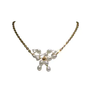 Pearl Necklaces 18K Gold Plated Stainless Steel Necklace With Natural Freshwater Pearl Pendant Bow Design Unique And Elegant