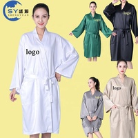 Peignoir de luxe en fausse fibre acétate résistant à l'eau, noir, avec logo personnalisé, pour coiffeur, esthéticienne, SPA, salon, client, kimono, barbier, robe de bain
