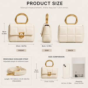 Fashion Quilted Top Handle Handbag Women PU Leather Shoulder Bag Elegant Crossbody Purse With <b>Metal</b> Handle - Product Image 5