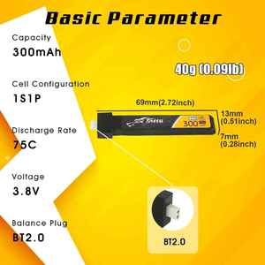 Tattu 300mAh 1S 75C 3,8 V LiPo Batería BT2.0 Beta FPV Air65 Meteor65 Pro RC Helicóptero Quadcopter FPV Racing Drone China - Product Image 2