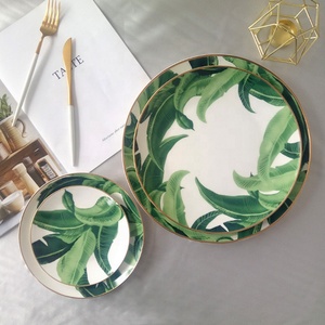 Juego de utensilios de cocina de porcelana, platos de porcelana con diseño de hojas de palma, vajilla de cerámica, venta al por mayor - Product Image 2