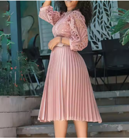 Nouvelle Robe Mini Écologique Modeste pour Femme à Manches Bouffantes et Dentelle, Coupe Trapèze, Grande Taille, pour Soirée, avec Ceinture à la Taille Naturelle, Style Tropical