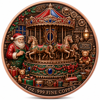 Pièce de monnaie en cuivre fin 999 de 1 once avec relief 3D, thèmes Père Noël, Atelier de jouets, Cheval de carrousel, Train jouet de Noël, commémorative, pour décoration de fêtes, présentation et cadeau