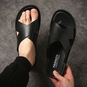 Men Summer Casual <b>Slides</b> Open Toe Pu Upper EVA Outsole Anti <b>Slip</b> Soft Sole Fashion Sandals Solid Pattern Rubber Printed Logo - Product Image 4