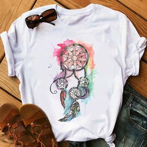 Camiseta de Moda con Diseño de Atrapasueños de Plumas para Mujer, Camisetas Gráficas Harajuku, Camiseta de Atrapasueños para Mujer, Ropa, Tops - Product Image 4