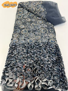 Tela de red de Material de poliéster teñido con lazo de fábrica de encaje, tela de Organza de cinta de lentejuelas 3D bordada de secado rápido para disfraz - Product Image 3