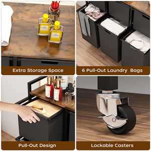 <span class=keywords><strong>Panier</strong></span> à linge moderne en métal avec roulettes, grande capacité, organisateur de bureau avec 6 sacs à linge extractibles - Product Image 5