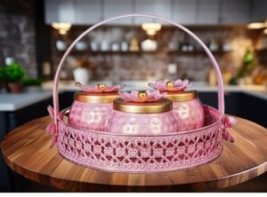 Ensemble de pots décoratifs floraux avec poignée, plateaux ovales en métal faits à la main, design traditionnel, lot multi-pièces - Product Image 3