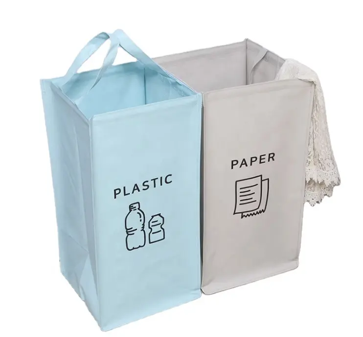 कस्टम नए डिजाइन संवर्धन पुनः प्रयोज्य धातु प्लास्टिक कागज रबीश डी सॉर्टेअपशिष्ट बिन सेट पैक बुने कचरा बैग