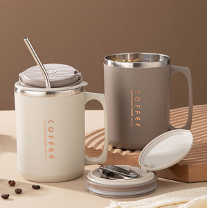 YUEDISI Nieuw Ontwerp 460ml Melkbeker Draagbare 304 RVS Koffiebeker met Deksel en Lepel - Product Image 1