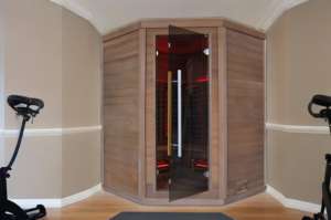 Uso domestico SS-450V per 4 persone Sauna a infrarossi a vapore secco a spettro completo in vetro rosso riscaldatore ad angolo Design cicuta benefici per la salute - Product Image 2