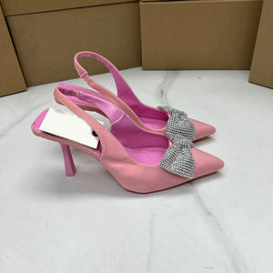 YX High Heels with Pointed Toe Shallow <b>Bow</b> Water Brick Decoration Strap Exposed Heel Toe Cap <b>Sandals</b> for Women - Product Image 3