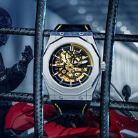 Montre automatique de sport pour homme en acier inoxydable de luxe avec cristaux, aiguilles lumineuses, squelette noir, édition limitée
