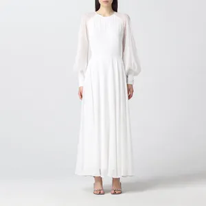 纱布组长裙白色连衣裙女士优雅休闲连衣裙女士优雅性感