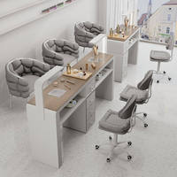 Ensemble table et chaise multifonctionnel pour salon de manucure, économique, poste simple/double, avec aspirateur de poussière, durable, style marbre crème