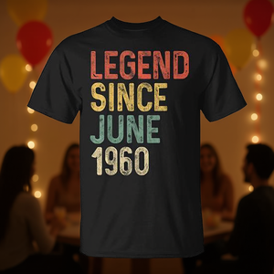 Camiseta Legend Since June 1960, regalo de cumpleaños número 65 para adultos de 65 años, cuello redondo unisex, manga corta, serigrafía - Product Image 3