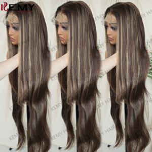 <span class=keywords><strong>Parrucca</strong></span> KEMY HAIR 40 Pollici in Fibra Sintetica Premium Resistente al Calore, <span class=keywords><strong>Lunga</strong></span> e Liscia con Onde Morbide, Frontale in Pizzo HD per Donne di Colore - Product Image 4