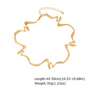 Joyería fina minimalista para mujer, moda para mujer, pulsera abierta líquida exagerada, collar, conjunto de joyería Irregular con giro geométrico dorado - Product Image 4